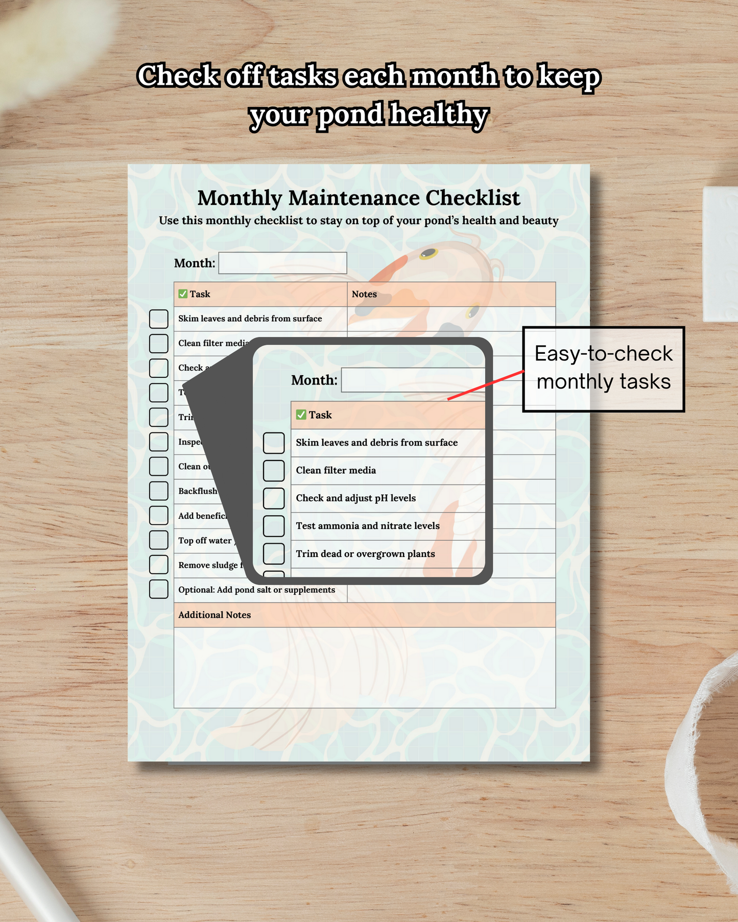 Zenkoiro Koi Pond Care Planner — Printable PDF