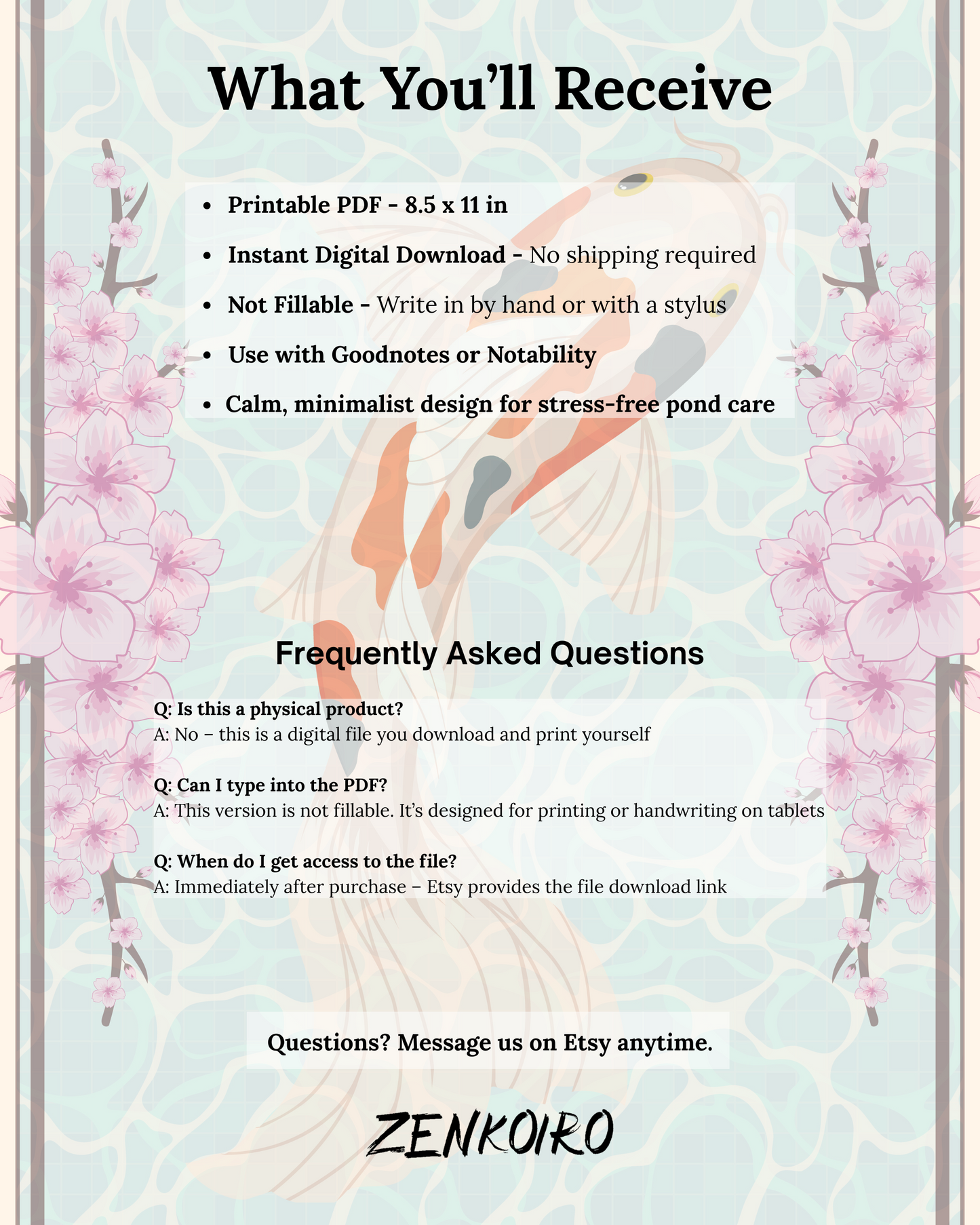Zenkoiro Koi Pond Care Planner — Printable PDF